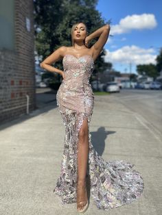 Strapless Lace Gown For Gala, Strapless Sequined Gown For Evening, Strapless Gown With Sequins For Debutante Ball, Strapless Sequin Prom Gown, Strapless Lace Gown With Sweep Train, Fitted Sequin Gown For Debutante Ball, Strapless Evening Dress With Sequins And Fitted Bodice, Satin Mermaid Dress, Dusty Pink Dresses