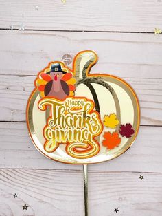 a happy thanksgiving sticker with a turkey on it