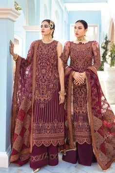 Latest Fancy Salwar Kameez in Rosewood Red Shade is a very unique and heart whelming Pakistani Wedding Dredd with breathtaking decorations on it. This Pakistani Dress is adorned with fine embroidery work in floral patterns that are stretched all over the neckline and hemline making this dress look even more lively. This Pakistani Salwar Kameez is perfect to style on any special day. Kameez: This Fancy Salwar Kameez comes with a beautiful Long Kameez in rosewood red shade. This kameez is emblazon Organza Salwar Kameez With Naqshi For Reception, Red Naqshi Traditional Wear For Wedding, Red Unstitched Sharara With Naqshi Detailing, Red Naqshi Sharara With Traditional Drape, Red Sharara With Naqshi In Traditional Drape, Red Naqshi Sharara For Wedding, Bollywood Red Lawn Suit For Wedding, Red Anarkali Lawn Suit In Chinon, Elegant Red Unstitched Suit With Intricate Embroidery