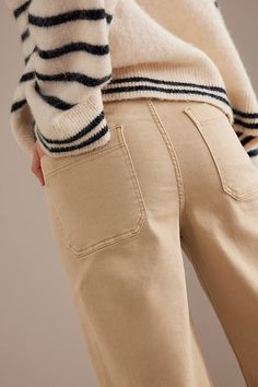 84% cotton, 10% lyocell, 5% elastomultiester, 1% elastane Front welt pockets Back patch pockets Zip front Machine wash Imported | The Ettie High-Rise Crop Wide-Leg Jeans by Maeve in Beige, Women's, Size: 25, Cotton/Elastane/Lyocell at Anthropologie Cropped Wide Leg Jeans, Back Patch, Welt Pockets, Wide Leg Jeans, Welt Pocket, Leg Jeans, Anthropologie, Wide Leg, High Rise