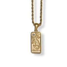 Gold rectangle pendant with clear/colored cz stones with words.ITEM SPECIFICSPendant Size: 0.5 in. x 0.8 in.Material: 18k gold plated Water Resistant: YES Adjustable Chain: YES Chain: 16 in. rollo chain + 2 in. extender Rectangle Pendant, Tarot Card, Cz Stone, Piercing Jewelry, Gold Pendant, Piercings, 18k Gold, Gold Plate, Water Resistant