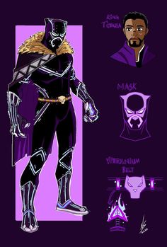 an image of the villain in his costume and other character's outfits, with their names