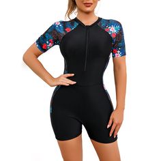 PRICES MAY VARY. 【One Piece Rash Guard Swimsuit for Women】Women boy short long sleeve/short sleeve swimsuits one piece rash guard bathing suit swimwear, this rash guard for women with UPF 50+ UV Sun Protection. Womens swimsuits zipper surfing wetsuit,Rich print, more stylish and flattering. 【Design】 Swimsuit women, Zipper on the chest or back for easy opening and closure, long sleeve one piece swimsuit sun protection. Built in bra offers enough support, and perfectly complements your chest curve 1 Piece Bathing Suit With Shorts, Cute Swimming Suits Albion Fit, Cheap Fitted Swimwear With Upf 50+, Cheap Swimwear With Uv Protection For Vacation, Cheap Stretch Swimwear For Sports, Cheap Swimwear With Built-in Shorts, Chest Hair Swimsuit, Women’s Swimming Tech Suits, Cheap Casual Leisure Swimwear