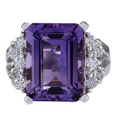 7.53 Carat Natural Amethyst 14K White Gold Diamond Ring - Fashion Strada Purple Diamond Ring, Luxury Diamond Rings, Yellow Gold Moissanite Ring, Yellow Gold Diamond Earrings, 14k White Gold Diamond Ring, Amethyst And Diamond Ring, Purple Diamond, Diamond Fashion Rings, Gold Rings Fashion