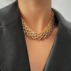 Editor's Notes: Build your inner '70s icon with this chunky chain necklace. A statement maker that matches well with your essentials like open-neck silk blouse or simple white tee. It is the absolutely eye-catching part when you wear a minimalist outfit. Available in two style designs: Bib Collar Geometric Shape Material: Iron (Gold or Silver finish) Thick Choker Necklace, Dior Necklace, Chunky Choker, Thick Chain Necklace, Layered Choker Necklace, Statement Fashion, Chunky Chain Necklaces, Neck Jewellery, Chain Choker Necklace