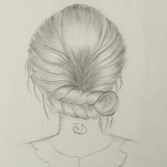 a pencil drawing of a woman's back with her hair in a high bun