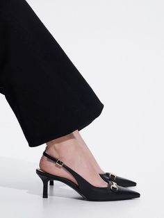 Best Shoes, Faux Leather Heels, Woman Looking, Charles Keith, Slingback Pump, Black Metallic, Eco Conscious, Sustainable Materials, Metallic Accents