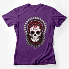 Sugar Skull T-Shirt, Day of the Dead Tee, Mexican Tradition, Gothic Feather Art Shirt, Unisex Clothing, Graphic Skull Tee, Halloween Top Female T-Shirt Custom graphic T-Shirt.Customize your color Red Skull Print Top For Halloween, Day Of The Dead Skull Print Short Sleeve Tops, Red T-shirt With Skull Print For Halloween, Gothic Skull Print T-shirt For Fall, Black Crew Neck T-shirt For Day Of The Dead, Halloween Red T-shirt With Skull Print, Day Of The Dead Cotton Crew Neck T-shirt, Day Of The Dead Skull Print Crew Neck T-shirt, Day Of The Dead Skull Print T-shirt