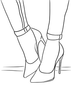 a black and white drawing of a woman's legs with high heeled shoes