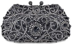 PRICES MAY VARY. Beautiful pewter rhinestone evening bag, perfect for weddings, parties, or a luxury night out. All the crystals are manually embedded onto the clutch, ensuring secure and accurate placement. High-quality shiny PU interior fabric won’t scratch your phone screen. The K-gold exterior plating with a durable hollowed-out metal frame means you can use this bag time and time again. Includes a detachable and durable chain at 22 inches. You can hold the bag by hand or attach the chain to Formal Jewelry, Rhinestone Clutch, Crystal Clutch, Clutches For Women, Womens Handbags, Buy Crystals, Top Handle Handbags, Wedding Bag, Evening Wedding