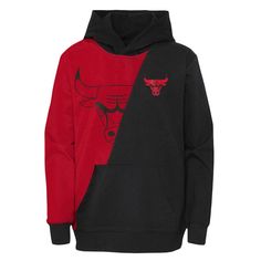 Your young Chicago Bulls fan will have no match in style with this Unrivaled Split hoodie. It features the team's logo over a bold two-tone design. When the weather cools, your kiddo's fashion will still be on fire with this Chicago Bulls hoodie. Imported Long sleeve Midweight hoodie suitable for moderate temperatures Screen print graphics Officially licensed Pullover Brand: Outerstuff Front pouch pocket Hooded Material: 60% Cotton/40% Polyester Machine wash with garment inside out, tumble dry l Team-colored Hooded Tops With Team Logo, Team Logo Hoodie For Fan Gear, Team Logo Hoodie Long Sleeve Fan Gear, Fan Gear Hoodie With Team Logo, Long Sleeve Hoodie With Team Logo For Fans, Hooded Team Logo Top For Streetwear, Hooded Team Logo Streetwear Top, Hooded Tops With Team Logo For Streetwear, Sporty Fleece Hoodie With Team Logo