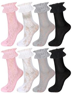 PRICES MAY VARY. Soft and Comfortable to Touch: these socks with ruffles are made of quality nylon, exquisite in craftsmanship without extra thread, keeping your feet dry and making you a comfortable wear experience when shopping or playing Elastic Design: lace socks women come in two size, elastic edges can fit most women; The elastic in the mouth of the sock wraps around the leg, preventing it from slipping off or causing discomfort Delicate and Cute Appearance: these ruffle socks are decorate Fitted Ruffled Socks For Summer, Socks With Ruffles, Princess Accessories, Ruffle Socks, Ruffled Socks, Socks Cute, Ankle Socks Women, Lace Socks, Socks For Women