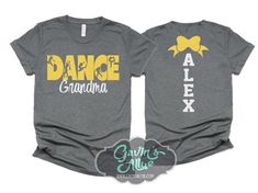 Glitter Dance Tshirt |  Dance Grandma Shirt | Short Sleeve Dance Grandma  T-Shirt | Bella Canvas Dance Shirt | Customize Colors PLEASE READ BEFORE ORDERING Please read full description before ordering we cannot be responsible for mistakes made by not reading the full description. ORDERING INSTRUCTIONS: 1. Select your Garment Size/Color Each size must be selected separately. Please do NOT leave a list of sizes in the notes. This will delay your order 2. In the Personalization Section(Add requeste Disney Dance Shirts, Dance Crew Neck Tops With Text Print, Dance Tops With Text Print And Crew Neck, Pre-shrunk Crew Neck Top For Dance, Hip Hop Graphic Print Tops For Dance, Hip Hop Dance Tops With Graphic Print, Hip Hop Dance Tops With Short Sleeves, Fitted Crew Neck T-shirt With Glitter Print, Dancer Gifts