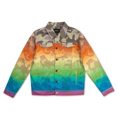 Pink+Dolphin Men's Desert Spectrum Cargo Jacket 100% - Authentic Classic Fit. Polyester Twill Fabric. Single Welt Front Pockets. Chest Flap Pockets With Shank Closure. Leather Branded Trim At Back. Fabric - 100% Polyester Color - Multi-Cargo Retail - $140 Casual Rainbow Cotton Outerwear, Casual Cotton Rainbow Outerwear, Casual Rainbow Outerwear For Fall, Pink Dolphin, Mens Windbreaker, Hoodie Brands, Cargo Jacket, Coach Jacket, Twill Fabric