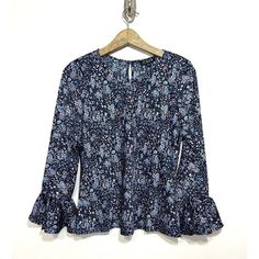 For Sale We Have A Brand New With Tags J. Crew Winter Garden Top In Coventry Floral Print Size Small. It Has No Stains Or Tears. Never Been Worn. Please View All Pictures. Approximate Measurements: Chest:40 Inches Around Sleeve Length: 23 Inches Length Shoulder To Hem: 24.5 Inches Blue Floral Print Top For Fall, Blue Floral Print Tops For Fall, Blue Floral Print Blouse For Fall, Work Blouse, Coventry, Winter Garden, J Crew, Bell Sleeves, Blue And Purple