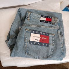 New Display Condition, Light Spots At Waist From Storage Waist 38 " Inseam 34" Rise 12" Light Spots, Vintage Tommy Hilfiger, Tommy Hilfiger Jeans, Baggy Jeans, Baggy Fits, Jeans Fit, Mens Jeans, Tommy Hilfiger, Color Blue