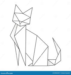 an origami cat sitting on the ground with its tail curled up and eyes closed