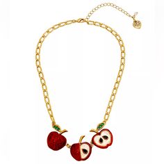 See Pictures For Description Nwt Betsey Johnson Apple Necklace Bold Chain Link Necklace Featuring Vibrant Red Apples At Front Adorned With Minimal Green Stone Accents. Set In Polished Gold-Tone Brass, Steel, Zinc, Glass, Acrylic And Enamel Approximate Length- 16"+3" Extender, Approximate Frontal Drop Length- 1" Lobster Clasp Closure Maya Yoshida, Beer Necklace, Apple For The Teacher, Apple Jewelry, Apple Necklace, Collage Pics, Pumpkin Necklace, Fairy Pendant, Red Apples