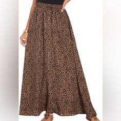 Bluetime Women Leopard Print High Waisted Maxi Skirts Size 2xl New With Tags Missing Drawstring Casual High-waisted Maxi Skirt With Elastic Band, Brown Long Skirt For Vacation, Brown Skirted Bottoms For Vacation, Casual Brown Lined Skirt, Brown Skirted Beach Bottoms, Casual Brown Maxi Skirt For Vacation, Casual Brown Beach Skirt, Brown Bottoms For Fall Vacation, Casual Brown Skirt For Vacation