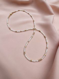 Dainty Pearl and Gold-Filled Necklace, Thin Gold and Pearl Necklace, Everyday Pearl Necklace, Casual Pearl & Gold Necklace, Wedding Necklace Pearl And Gold Necklace, Gold And Pearl Necklace, Casual Pearls, Pearl Gold Necklace, Diy Pearl Necklace, Necklace Casual, Gold Necklace Wedding, Necklace Everyday, Gold Pearl Necklace