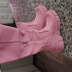 Cool Funky And Fun Barbie Pink Pleather Boots Leather Boots Pink, Women Pink Boots, Pink Leather Booties, Pink Leather Ankle Boots, Womens Pink Boots, Black Chunky Heels, Basic Heels, Black Strappy Sandals, Trending Sandals