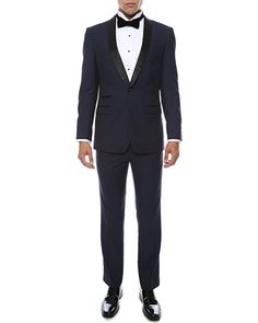 Reno Navy & Black Slim Fit Shawl Lapel Tuxedo Dark Blue Prom Suits, Navy Blue Prom Suits, Shawl Tuxedo, Blue Prom Suit, Prom Outfits For Guys, Tux Wedding, Navy Tuxedos, Navy Blue Tuxedos