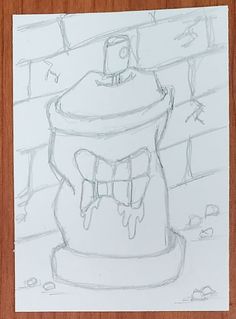 a drawing of a fire hydrant in front of a brick wall