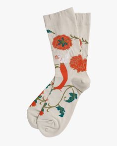 These mid-length floral socks are perfect for all seasons. Dress them up with a formal outfit or wear them casually with your favorite shoes. Made in Nara, Japan 80% Cotton / 18% Nylon / 2% Spandex Mid-length Knitted Socks US Size (approx.): Female 6 - 10 / Male 5 - 13 Product #: 5215 Code: WP35 Comfortable Beige Socks For Summer, Fitted Beige Socks For Spring, Casual Floral Print Socks For Spring, Comfortable Beige Summer Socks, Beige Cotton Socks For Summer, Cotton Mid-calf Socks For Spring, Mid-calf Cotton Socks For Spring, Casual Cream Socks For Spring, Spring Cotton Mid-calf Socks