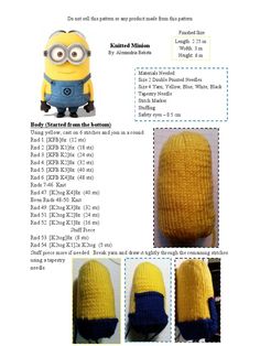 the instructions for how to knit a minion hat