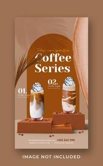 a poster for coffee series with two beverages