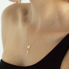 "14k Solid Gold Heart Locke and Key Necklace  ★ ★ ★Description★ ★ ★ ✓ Material:  14k Real Solid Gold ✓ Available Gold Colors: Yellow Gold, White Gold and Rose Gold ✓ Available Chain Sizes: 14\", 16\", 18\", 20\" ✓ Charm/Pendant Size: Height: 0.4\", Width: 0.3\" ✓ Ready to Ship in 3-4 Business Days ✓ International ★FREE★ Express Shipping  ★ ★ Each order will be packed in a beautiful gift box★ ★  Want to find out more? Check out my shop ⬇ https://www.etsy.com/shop/BaccaGold Thank You for visiting Key Pendant Necklace Gold, Gold Key Pendant, Gift Lariat Charm Necklaces, Lariat Charm Jewelry As Gift, Lariat Jewelry Charms As A Gift, Lariat Charms Jewelry Gift, Personalized Gold Lariat Jewelry, Yellow Gold Jewelry With Adjustable Chain For Anniversary Gift, Anniversary Pendant Lariat Necklace With Adjustable Chain