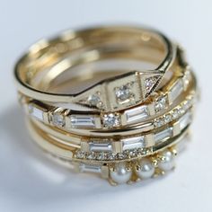 Baguette Half Eternity Ring, Jennie Kwon Luxury Baguette Cut Half Eternity Stackable Rings, Elegant Stacked Rings For Wedding, Elegant Stacked Wedding Rings, Baguette Cut Diamond Stackable Rings, Baguette Cut Diamond Accent Stackable Rings, Elegant Wedding Stackable Rings With Baguette Diamonds, Luxury 14k Gold Stackable Rings With Baguette Cut, Gold Stackable Rings With Baguette Diamonds, Baguette Diamond Wedding Band