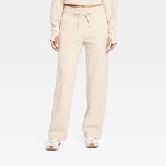 Women's French Terry Straight Leg Sweatpant - JoyLab™ Cream M Target Sweatpants, Wide Leg Lounge Pants, 2024 Ideas, Wide Leg Sweatpants, Solid Color Pants, French Terry Fabric, Womens Fleece, Athletic Fits, Bottom Clothes