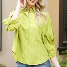 You Have To Add This To Your Wardrobe Chic Relaxed Fit Shirt For Brunch, Spring Trendy Solid Color Shirt, Trendy Solid Color Shirt For Spring, Elegant Green Shirt For Spring, Elegant Green Spring Shirt, Spring Brunch Button-up Blouse, Relaxed Fit Shirt For Spring Brunch, Collared Shirt For Spring Brunch, Trendy Spring Shirt For Brunch