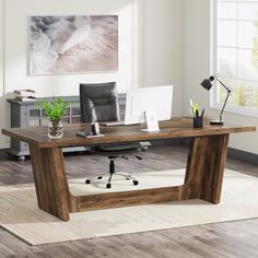 70.8 - Inch Executive Desk Big Wooden Work Desk, Cozy Workstation, Mans Home Office, Modern Retro Office, Unique Office Desk, Large Wooden Desk, Rooms Simple, Wood Executive Desk, Big Office