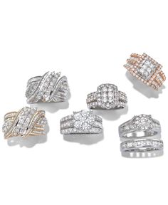 Take your glamorous look to a whole new level with this statement-making ring, beautifully set with glittering, round-cut diamonds (2 ct. t.w.). Crafted in 14k white , yellow or rose gold. Radiant Halo Ring, Diamond Cluster Engagement Ring, Diamond Halo Engagement Ring, Cluster Engagement Ring, Bridesmaid Jewelry Sets, Diamond Bridal Sets, Bridal Ring Sets, Bridal Bands, Halo Engagement Rings