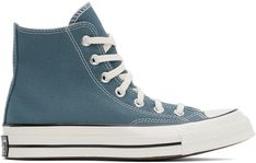 High-top canvas sneakers in blue. · Rubber cap toe · Lace-up closure · Logo patch and eyelets at inner side · Cushioned OrthoLite® footbed · Rubberized logo patch at heel · Treaded rubber sole · Contrast stitching in white Supplier color: Newtral teal/Black/Egret Blue Converse Cotton High-top Sneakers, Blue Cotton Converse High-top Sneakers, Blue High-top Sneakers With Rubber Heel Cap, Blue Canvas High-top Sneakers With Gum Sole, Blue Converse Canvas High-top Sneakers, Blue Converse High-top Canvas Sneakers, Blue Cotton Sneakers With Gum Sole, Blue Converse Canvas Sneakers, Blue High-top Canvas Sneakers