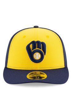 Get ready for the next big Milwaukee Brewers game when you grab this 2020 Authentic Collection On-Field Low Profile Fitted Hat. This New Era cap is great for a major fan like you who never misses a game. The stunning graphics and colors will help you perfect your game day look, especially when paired with your favorite Milwaukee Brewers jersey. Material: 100% Polyester High Crown Structured fit Curved bill Fitted Raised embroidered graphics Six panel construction with eyelets Officially licensed Yellow Sports Hat With Curved Brim, Yellow Cap For Sports Events, Yellow Snapback Hat For Sports Events, Yellow Flat Bill Hat For Sports Events, Yellow Curved Brim Sports Hat, Yellow Snapback Baseball Cap For Sports Events, Yellow Curved Brim Baseball Cap For Sports, Yellow Baseball Season Cap, Yellow Baseball Cap For Baseball Season