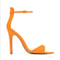 Uniluxxe.Com Material: Man-Made, All Vegan Friendly - Stiletto Heel - Open Toe - Adjustable Buckle Closure - Heel Height: 3.5” - True To Size* * True Sizing Varies By Foot. Reasonable Offers Welcome Instagram: @Uniluxxe Chic Orange Heels, Orange Heels For Spring Night Out, Royal Blue Heels, Red Suede Shoes, Peep Toe Wedge Sandals, Bow High Heels, Tangerine Color, Manolo Blahnik Heels, Pointed Pumps