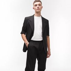 Topman Short Sleeve Suit Blazer In Black New With Tags Color Black Size 40r Measurements Pit To Pit 20” Length 30” Classic Black Pantsuit With Pockets, Black Short Sleeve Workwear Sets, Black Short Sleeve Sets For Workwear, Black Business Sets With Pockets, Black Semi-formal Pantsuit With Suit Collar, Black Semi-formal Pantsuit, Black Tuxedo Style Semi-formal Pantsuit, Black Business Pantsuit With Welt Pockets, Black Business Casual Pantsuit With Welt Pockets