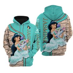 a blue hoodie with an image of princess ariel and the little mermaid on it