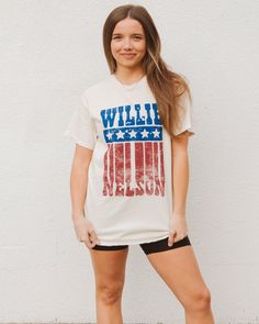 Willie Nelson Stars Off White Thrifted Tee - shoplivylu Willie Nelson, Curated Gifts, Pop Up Shop, Online Retail, Rolling Stones, Fashion Tees, Unique Colors, Vintage Denim, Boutique Clothing