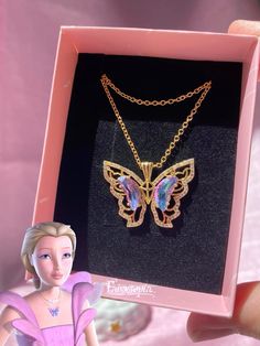 Zircon Stone, Gold Plated Butterfly Necklace. Inspired of Barbie Fairytopia Movie. Elina Magical Butterfly Necklace, Etsy Fairytopia Necklace, Fairytopia Elina, Magical Butterfly, Barbie Fairytopia, Barbie Inspired, Fairy Necklace, Barbie Movie, Stone Gold, Best Friend Gift