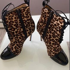 New! Never Worn Before, Beautiful Sexy Booties Size 37 Leopard Print High Heel Boots For Party, Chic High Heel Leopard Print Boots, Leopard Print Leather Boots For Party, Chic Leopard Print High Heel Boots, Leopard Print Round Toe Boots For Party, Leopard Print Boots With Round Toe For Party, Tall Heeled Boots, Leopard Print Booties, Leather Heeled Boots