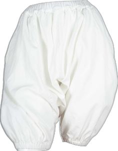 Baggy White Harem Pants With Elastic Waistband, White Bloomers With Elastic Waistband For Spring, Spring White Bloomers With Elastic Waistband, White Baggy Harem Pants, White Baggy Harem Bottoms, White Cotton Harem Pants, White Harem Bottoms For Spring, White Harem Bottoms With Elastic Waistband, White Baggy Pants With Elastic Waistband