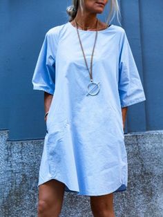 SPU:E5XDR76DDD4Pattern Type:PlainSleeve Type:Short SleeveWaistlines:NaturalThickness:LightweightMaterial:Cotton-blendNeckline:Crew NeckOccasion:DailyStyle:CasualTheme:SummerColor:Light BlueSize:S,M,L,XL,XXL,3XLShoulder (cm):S:39, M:40, L:41, XL:42, XXL:43, 3XL:44Bust (cm):S:98, M:103, L:108, XL:113, XXL:118, 3XL:123Size ChartSizeShoulderBustcminchcminchS3915.49838.6M4015.710340.6L4116.110842.5XL4216.511344.5XXL4316.911846.53XL4417.312348.4 Light Blue Casual Dress, Linen Dress Pants, Dresses Linen, Sundresses Women, Casual Short Sleeve Dress, Blue Crew, Print Mini Dress, Loose Dress, Colourful Outfits