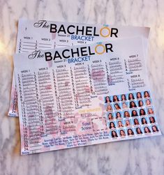 two tickets for the bachelor show on a marble table