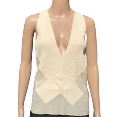 Giorgio Armani Nwt Ivory Knit And Sheer Top Sz 12 #010 Elegant Beige Pointelle Knit Top, Elegant White Knitted Top, Elegant Cream Knitted Top, Elegant Beige Knit Top, Elegant Beige Textured Knit Tops, Elegant Fitted Beige Knit Top, Elegant Beige Knitted Top, Elegant Cream Knit Top, Elegant Cream Textured Knit Top