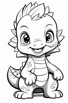 a cartoon baby dragon sitting on the ground