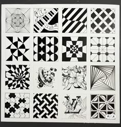 a black and white photo of nine different designs on paper, each with the letter v